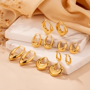 18K Gold Plated Stainless Steel Oval Hoop Earrings - Water/Sweat Resistant, Fade-Proof, Classic Office/Career Jewelry