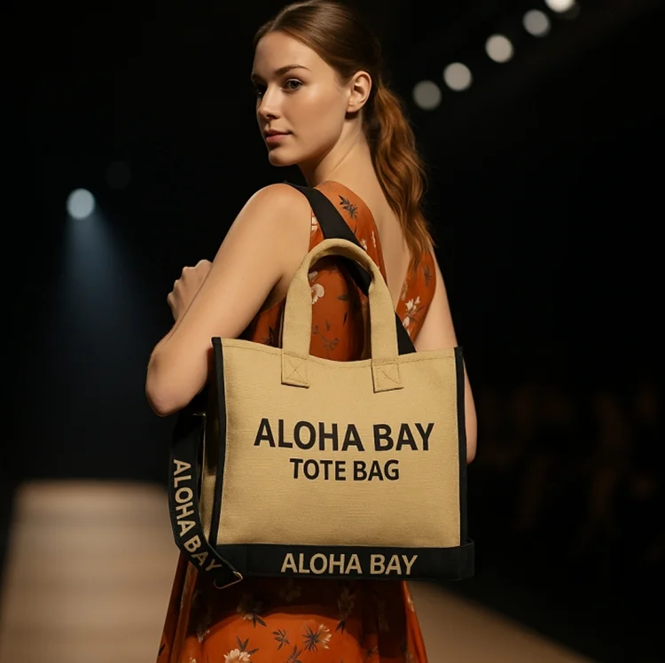 Canvas Tote Bag with Zipper Closure Letter Design Strap for Women Daily Use Portable, Custom Logo & OEM/ODM Welcome
