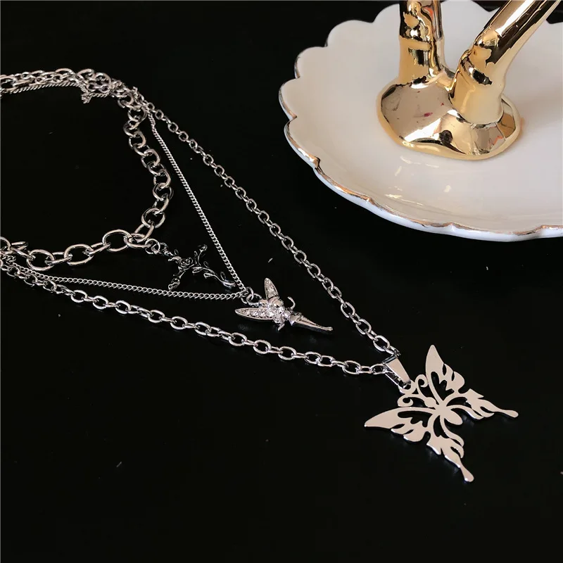 Wholesale Silver Butterfly Pendant Chains Necklace Angel Layered Choker Emo  Aesthetic Chunky Chains Jewelry for Eboy Egirl Women Men From m.