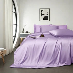 100% Bamboo Fiber Woven Modern Solid Color Bedding Set Super King Size Includes Flat Bed Sheet Fitted Duvet Cover