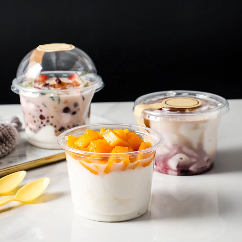 250ML 300ML Pudding Cups Wiht Lids Plastic Boxes Ice-Cream Mousse Dessert Picnic Party Packing Dessert Cups with Lid