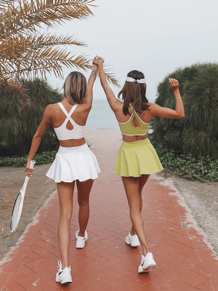 High Quality Tennis Clothes Women High Stretchy Compression Quick Dry  Outdoor Tennis Skirt Fashion Yoga One Piece Tennis Dress