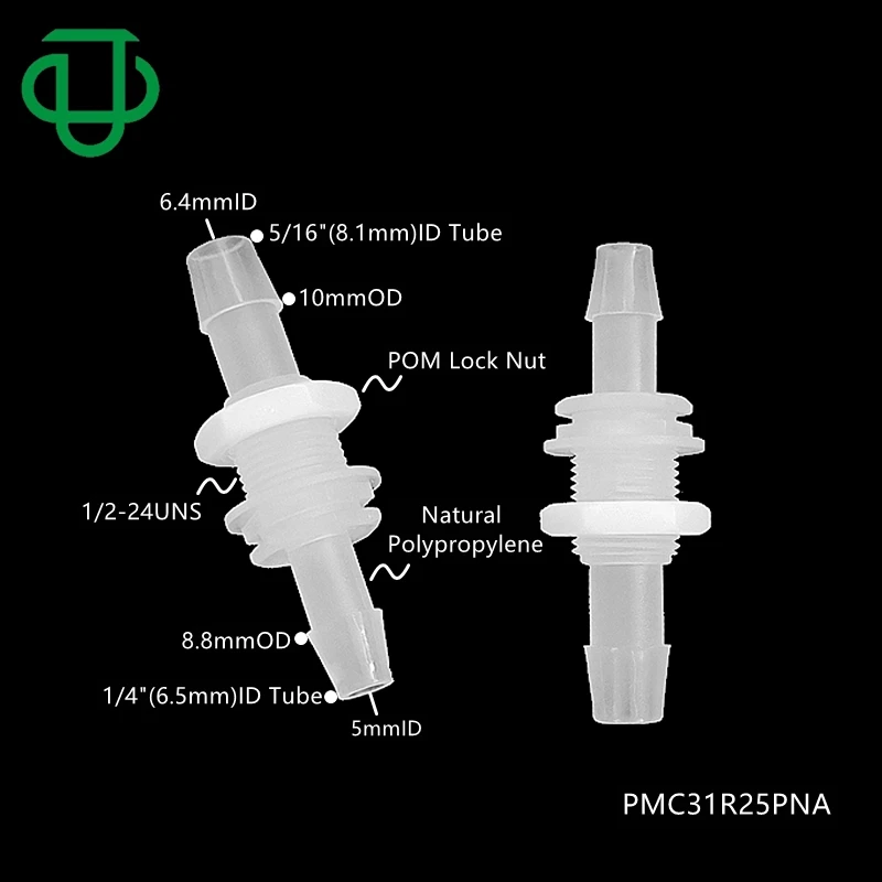 JU Easy Mounting Hose Tubing Connectors Plastic Bulkhead Union Thread Panel Mount Barb Pipe Fittings