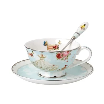 New bone china coffee/tea cup and saucer with spoon