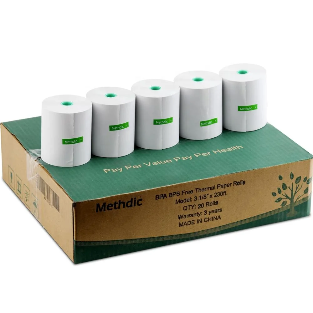 China Shenzhen thermal paper manufacturer top coated BPA BPS free 3 1/8 x 230 (80mm x 70m) thermal paper rolls