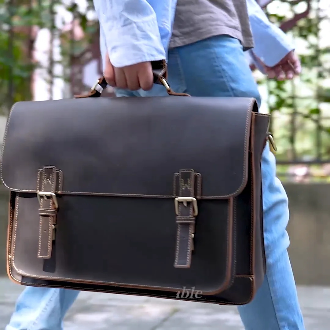 Marrant Vintage Crazy Horse Genuine Leather Handmade Briefcase 17 Inch