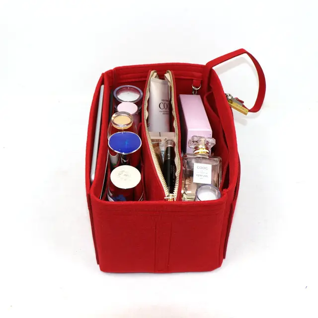 New women's portable large-capacity cosmetics and skin care product storage bag, cute inner liner bag, felt cosmetic bag