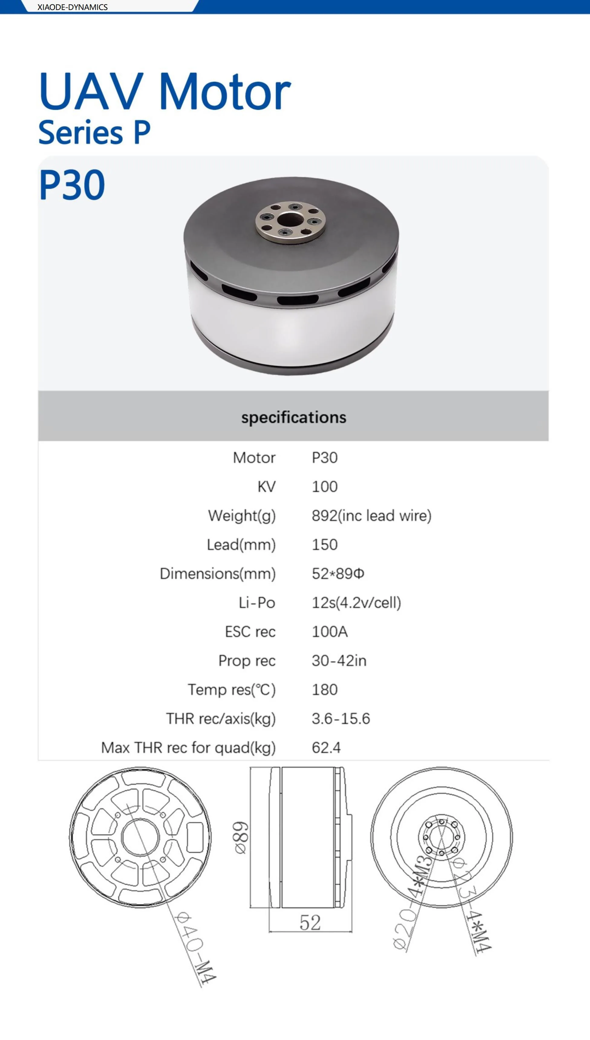 XIAODE DYNAMICS P30 Powerful Heavy Duty Mini Electric Drone Motor for Racing UAV Drones