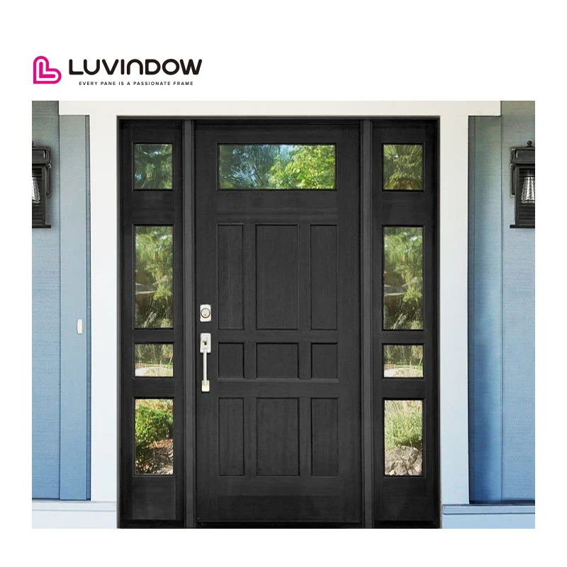 Luvindow Factory Directly Thermal Break Low-E Powder Coated Black Solid Wood Entry Front Doors