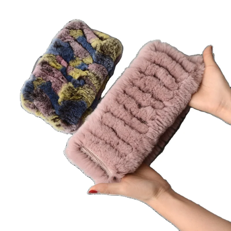 Women Real Rex Rabbit Fur Scarf Knitted Headbands Neck Warm