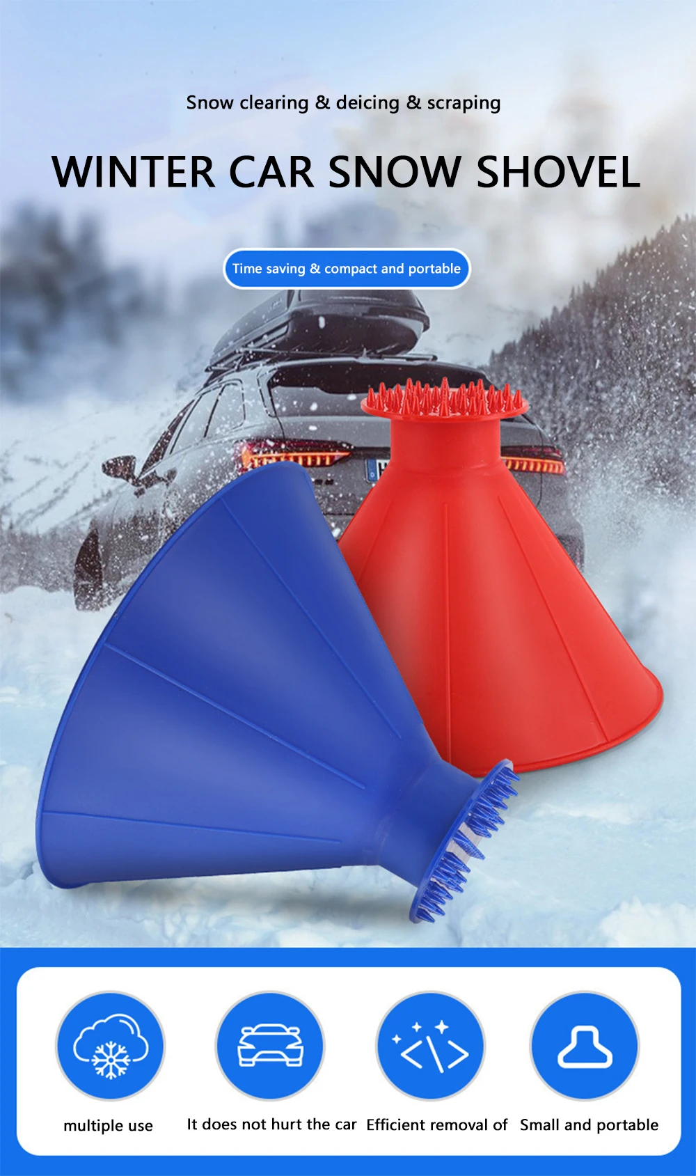 Snow Removal Accessories Cone Shaped Winter Tool Car Windshield Outdoor Snow Funnel Tool Scrape A Round Car Ice Scraper