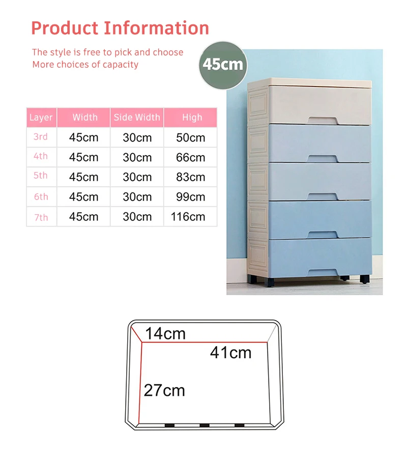 ABS material MDF top colorful drawer clothes cabinets  4 layers,5 layers plastic storage cabinet