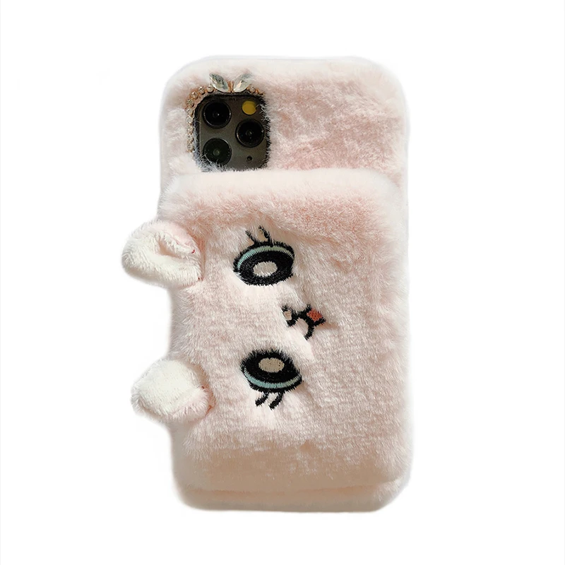 For Iphone Xr Xs Max Phone Case 3d Cute Rabbit Hairy Warm Fur Cover For Iphone 11 Pro Bling Rhinestone Plush Bunny For Girls Buy For Iphone Xr Max Phone Case