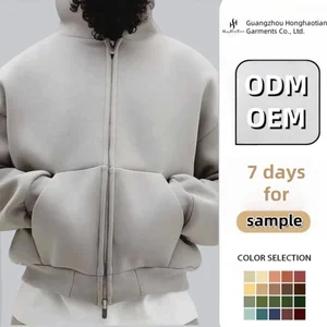 High Quality Cotton Boxy Zipup Hoodie Heavyweight Oversized Double Zipper Hoodies Custom Men Cropped Full Zip up Hoodie