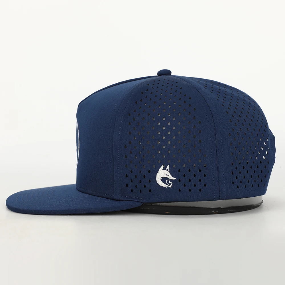 Custom 5 Panel Embroidery Logo Navy Blue Snapbacks Hat,Waterproof Laser