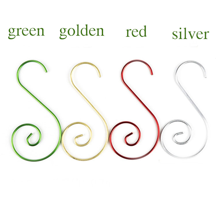 Оптовая продажа, металлические крючки, декоративные крючки из нержавеющей стали, вешалка для рождественской елки, красный/зеленый/Золотой/Серебряный
