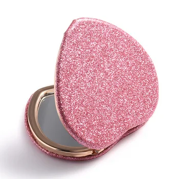 Bling Heart Shape Mirror Mini Pink Heart Compact Travel Makeup Mirror Cute Makeup Handheld Portable Glitter Mirror Small MOQ