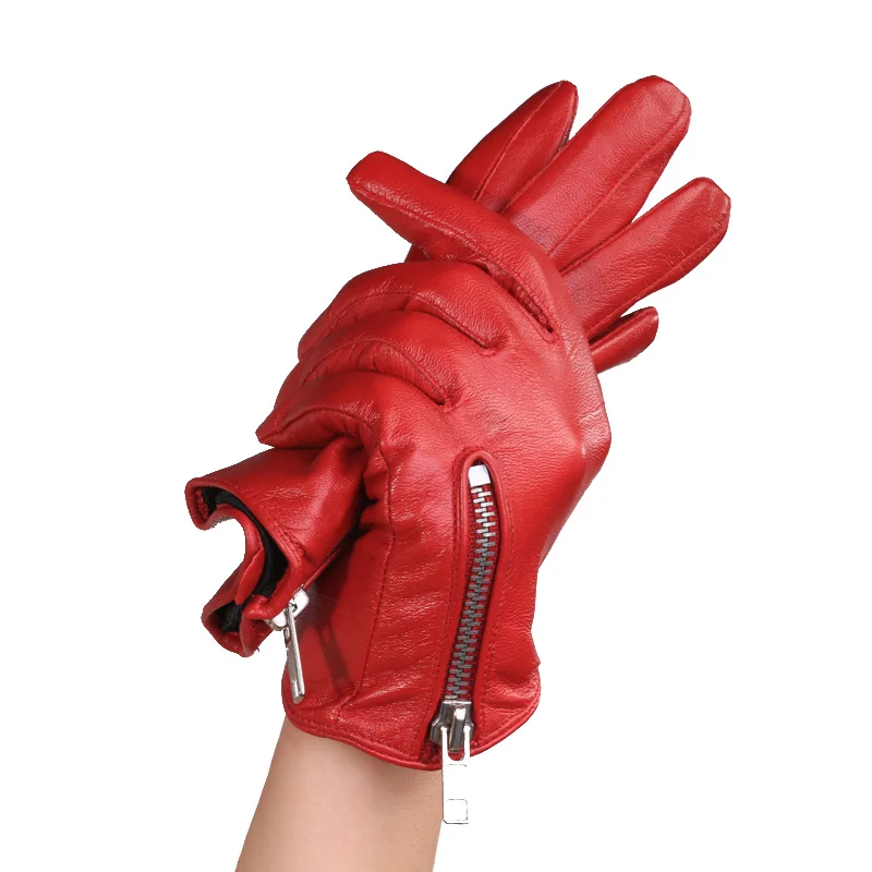 Демисезонные женские ветрозащитные кожаные перчатки из овечьей кожи