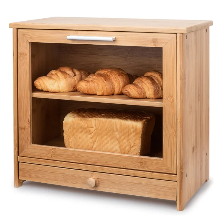 Double Layer Farmhouse Kitchen Counter Arge Capacity Bread Storage ...