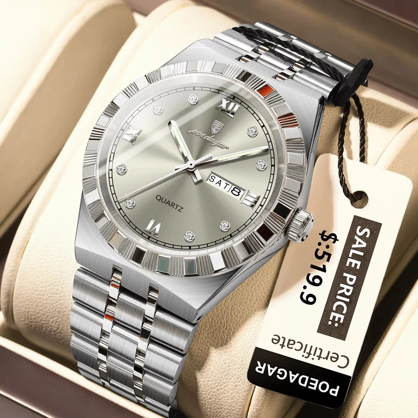 POEDAGAR 872 Week Date Watch Men Life Waterproof Original Diamond Wristwatch Quartz Relo aperçu 15