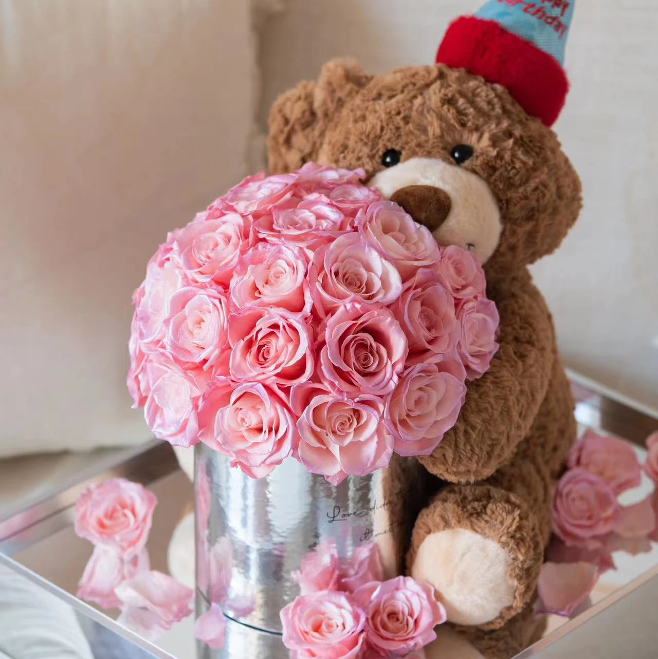 Birthday Gift Box Everlasting Preserved Immortal Valentine's Day Eternal  Flower Rose Bear in Acrylic Box