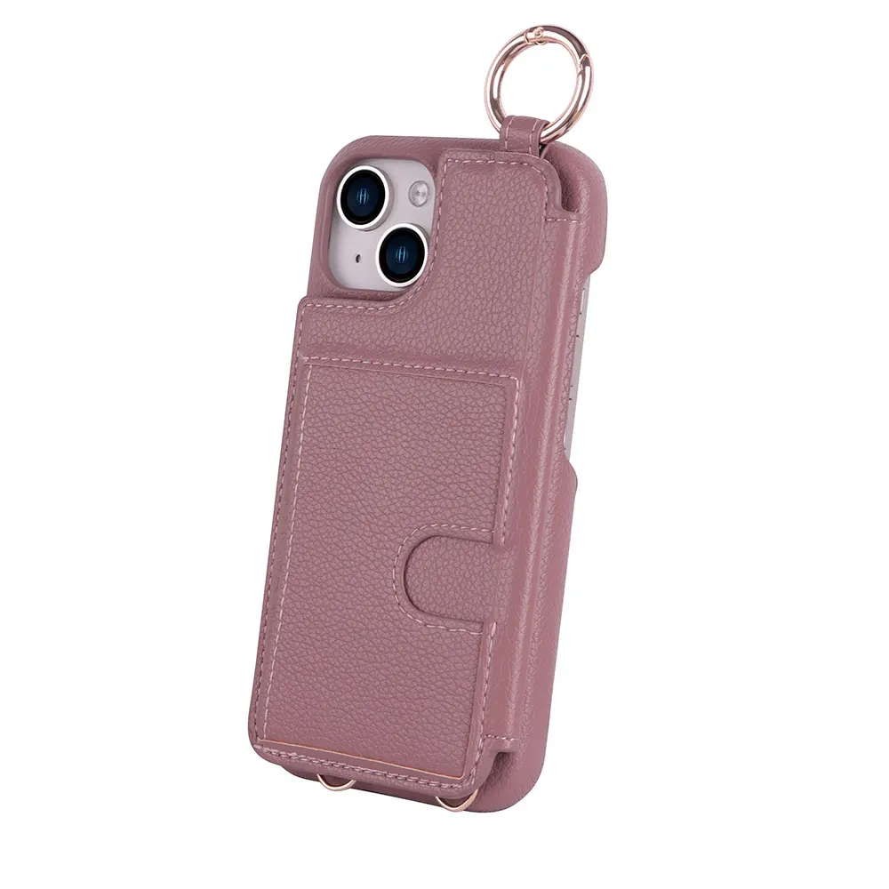 Laudtec SJK116 Cell Leather Lanyard Card Holder Mobile Wallet Flip Mirror Phone Case For Iphone 11 12 13 14 15 Pro Max Plus factory