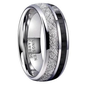 Coolstyle Jewelry 8mm Wholesale Meteorite Carbon Fiber Inlay Tungsten Ring for Men Women Fashion Engagement Wedding Band
