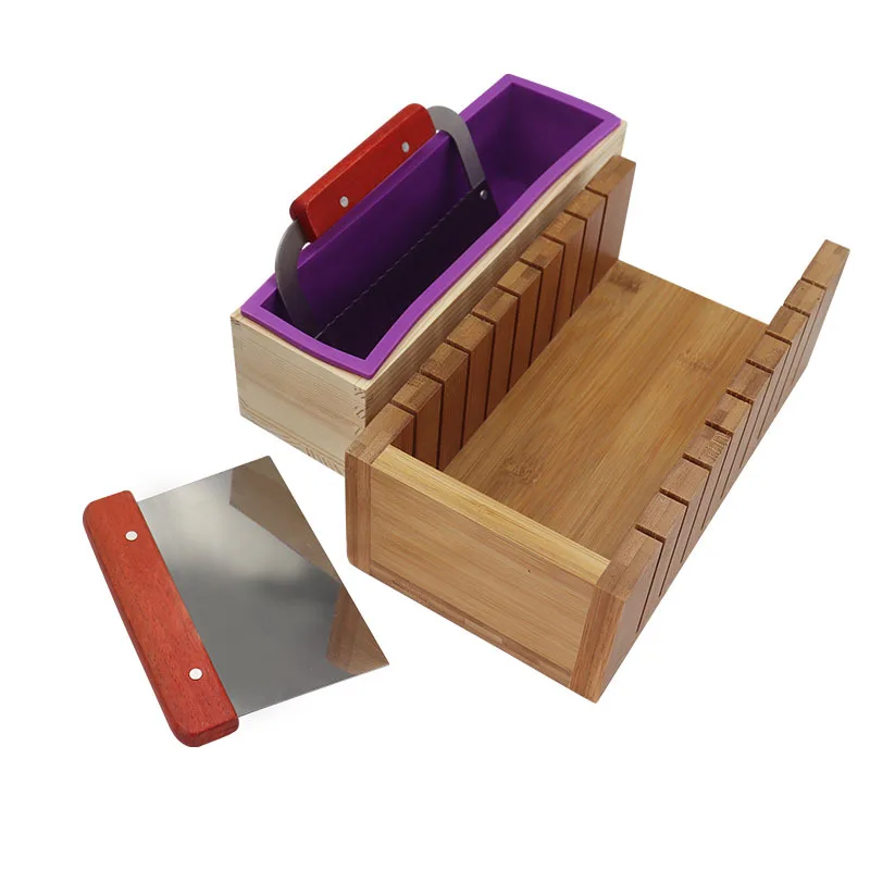  Soap Cutting Tool Large Size Wooden Soap Loaf Cutter Mold and  Soap Cutter Set + 1 pc 1.2 L Rectangle Silicone Mold + 1 pc Straight Cutter  + 1 pc Wavy Cutter