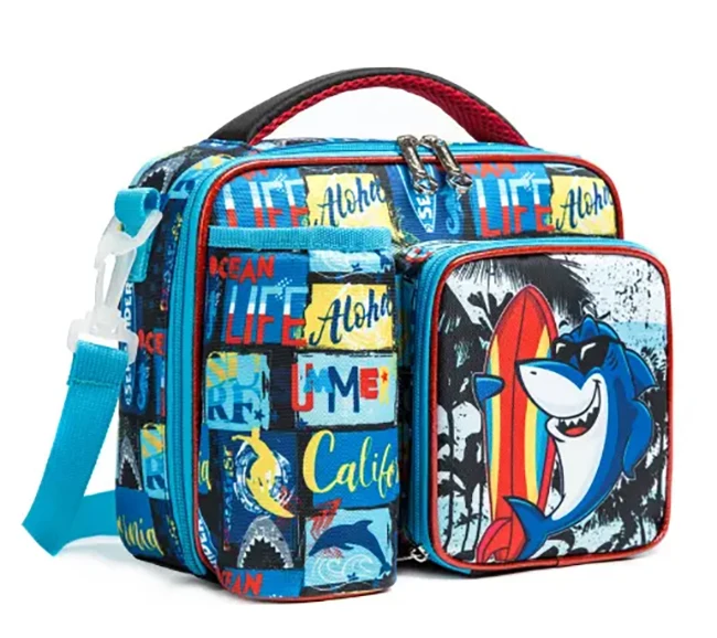 Durable Kids Lunch Bag for Kids 3+ Holds Lunch Box Water Bottle Snacks Easy-Clean Water-Resistant Zippered School Bag Pockets