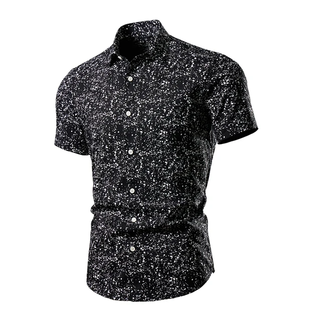 Hot Summer New Men's Fashion Casual Short-Sleeved Flower Shirt 100% Cotton Quick Dry Anti-Wrinkle Breathable and Sustainable