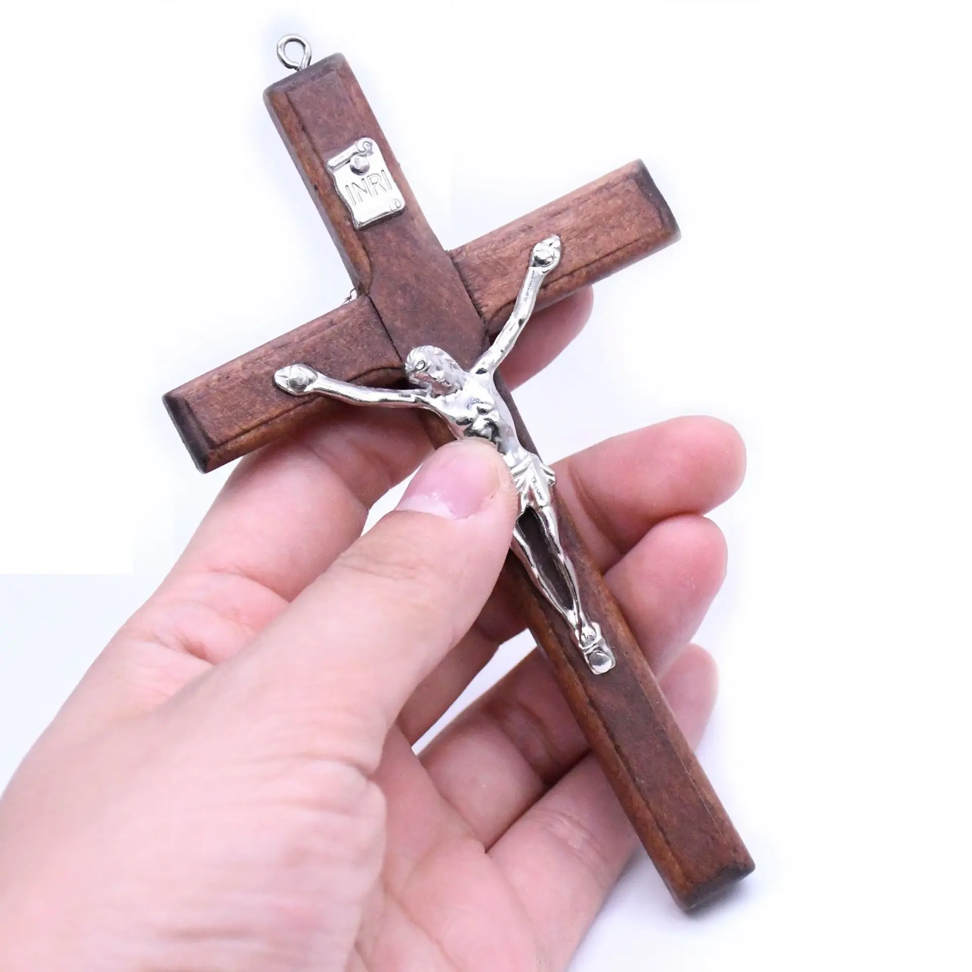 
 Wholesale Wine Red Handmade Wood Cross Religious Jesus Blessing Pendant Charms Crucifix  