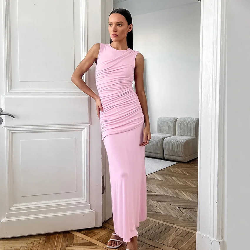 chinese dress ladies The Mesh Spice | Women's Sexy Mesh Shrink-Pleated Long-Sleeve Maxi Dress