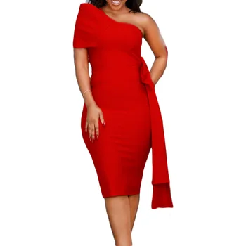 Women Dresses One Shoulder Flare Sleeve Party Event Fit Pencil Dress Birthday Celebrity New Africa Clothing
