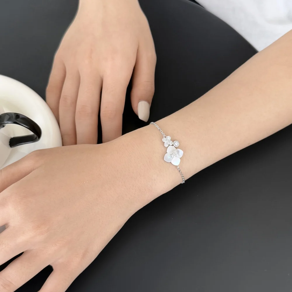 KAKODIY Charm Design Rhodium Rose Gold Plated Chain Link 5A Cubic Zirconia Shell Flower Pendant Bracelet & Women's Bracelet detail 6