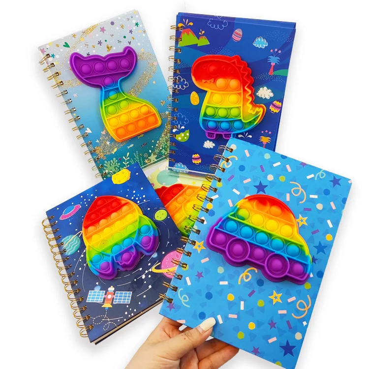 2023 Silicone Pop Bubbles Notebook Decompression Fidget Toy Hand Ledger Memo Pad Cubs Fox Toy Spiral Note Book with Popper Cover