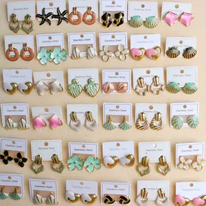 MW Fashion 316L Stainless Steel Hypoallergenic Enamel Earrings Irregular Flower Heart Women's Fashion Jewelry Earrings Party