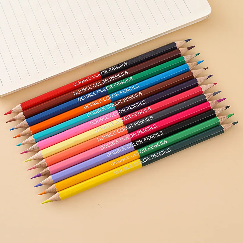 12 doppelseitige Buntstifte, 24 Farben, ungiftig, für Kinder, Kunst, Zeichnen, Schulanfang_voghion.com