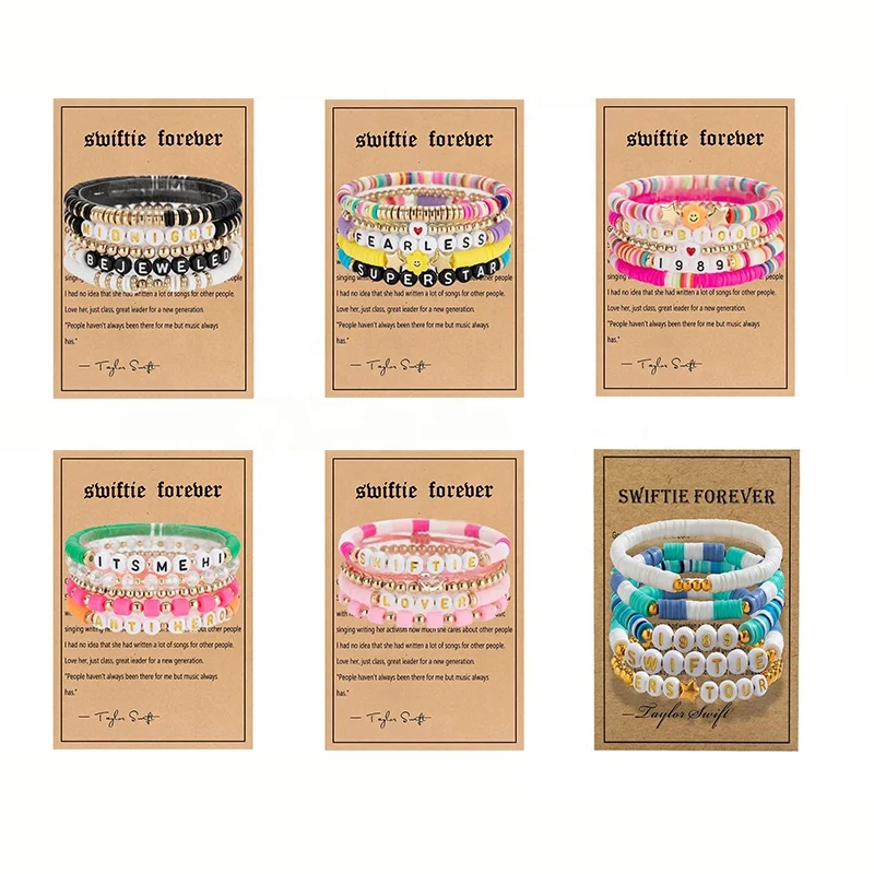 Trend Custom Taylor Swift Fan Swiftie 1989 Reputation Friendship Bracelet Personalized Polymer Clay Boho Heishi Beaded Bracelet