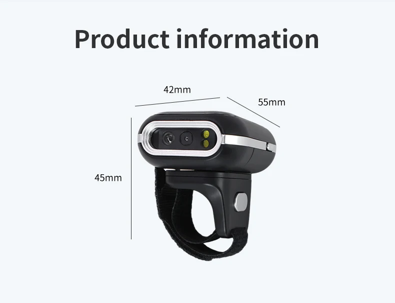 Bluetooth Portable 1D 2D Mini Pocket Size Scanner  Ring Wearable Wireless Barcode Reader for Book, Warehouse Inventory, Express