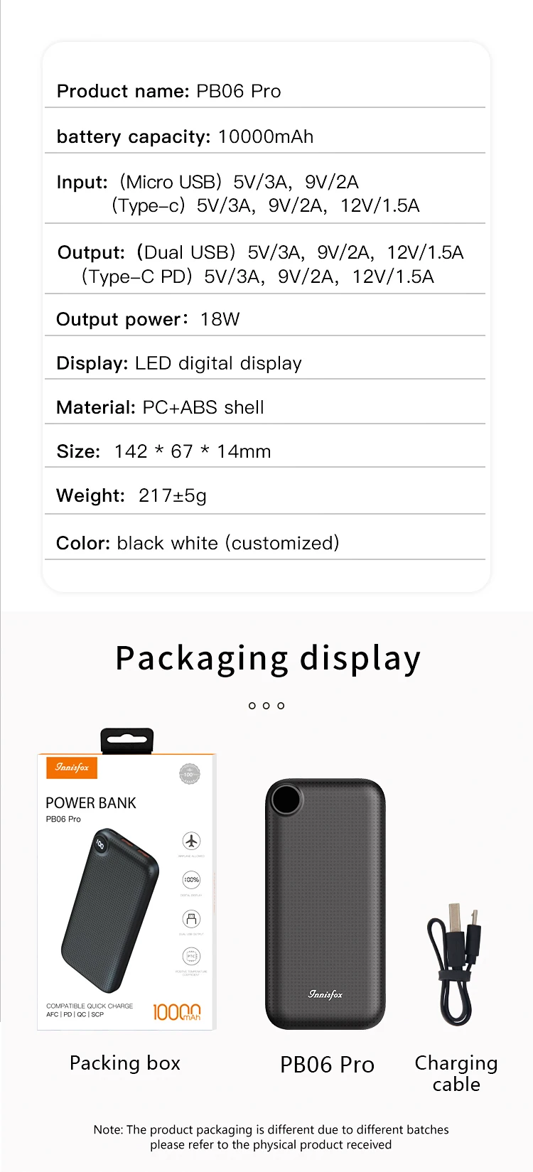 Innisfox Hot Sale High Capacity 10000mah Type C USB 18W PD Power Bank For iPhone Samsung Xiaomi PB06 Pro.jpg