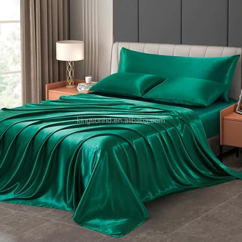 4PCS Satin Sheets Set Silky Soft Satin Pillowcase Breathable Sheet Set Flat Sheet with 2 Pillowcases