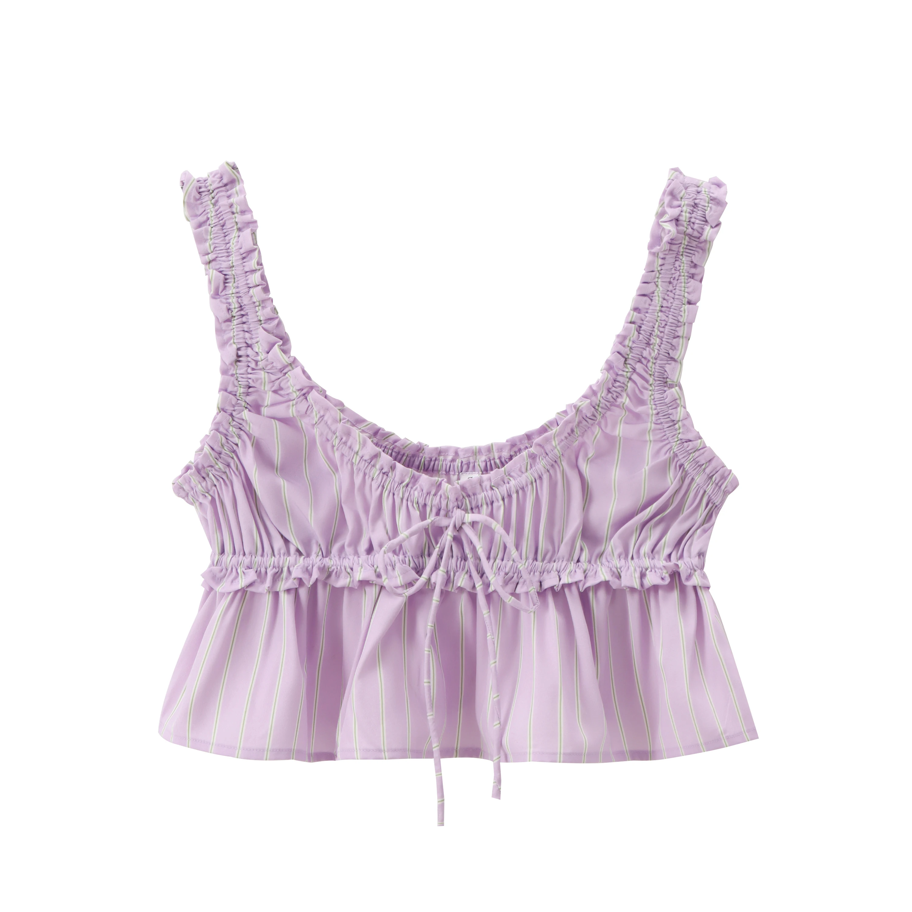 Front Lace up pink Color Shoulder Strap Pleated Casual Fashion - Main Image