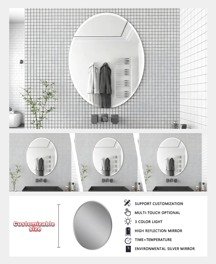 product hanging wall mounted mirror decorative large oval frameless makeup mirror with beveled edge for bathroom-4