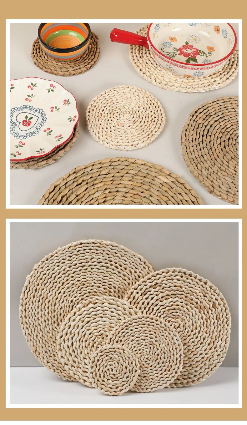 Wholesale Handmade Corn Husk Woven Round Rattan Placemats Woven