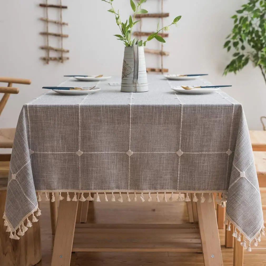 140x180cm Mantel de Lino y algodón Resistente con Borla para decoración de Mesa de Cocina marrón Claro J-MOOSE Comedor o Mesa 