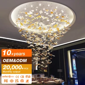 Modern Luxury Custom Maple Leaf Decor Blown Glass Fancy Light High Ceiling Chandelier for Hotel Lobby Hall Wedding Home