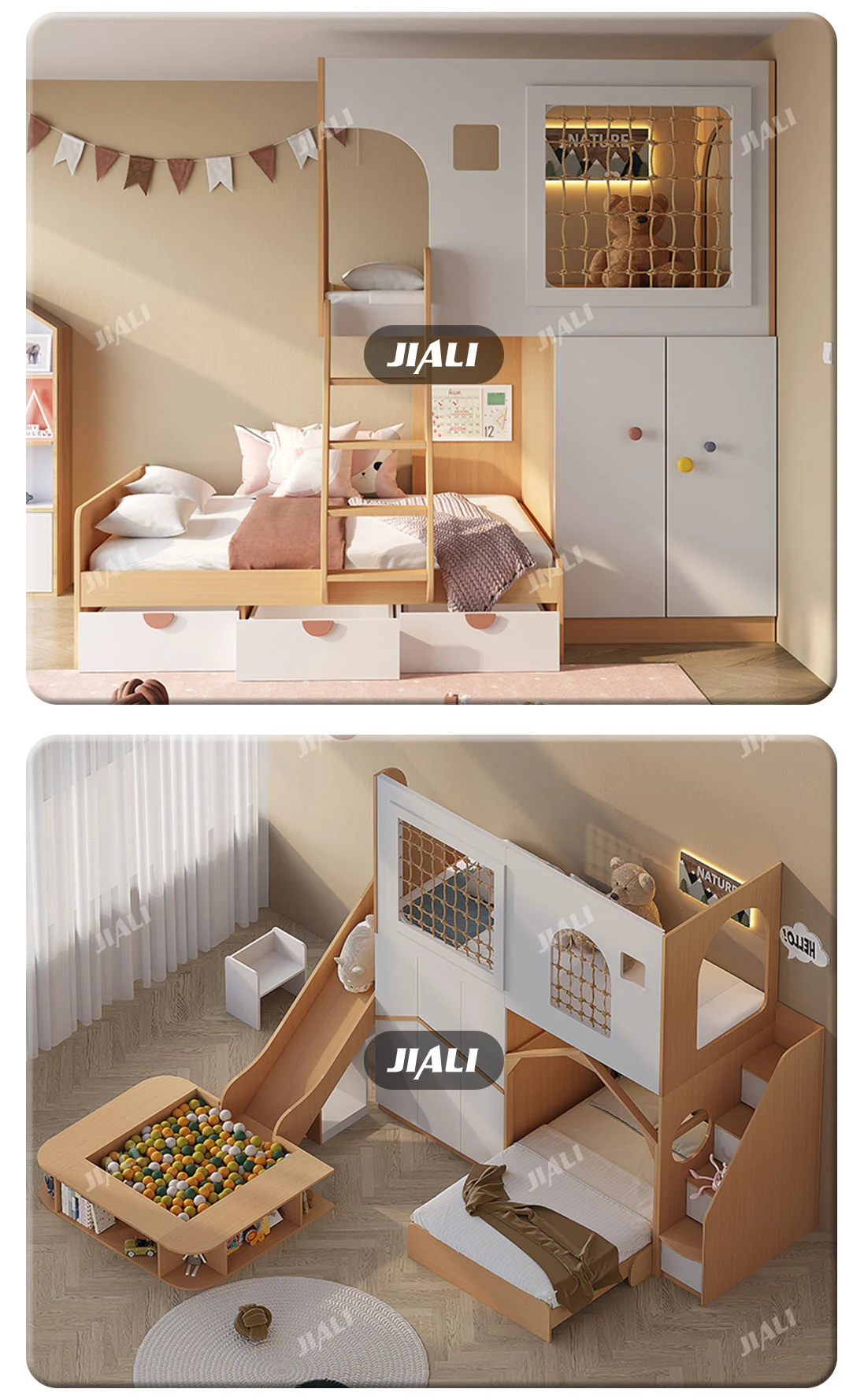 Manufacture Customized Girls Boys White Ball Pit Twin Size Mdf Slide