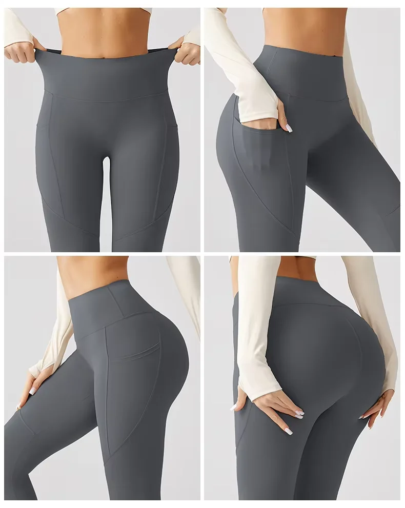 High Waist Tummy Control Breathable Exercise Leggings Fitness Buttery Soft Fabric Custom Logo Leggings With Pockets Size XL XXL