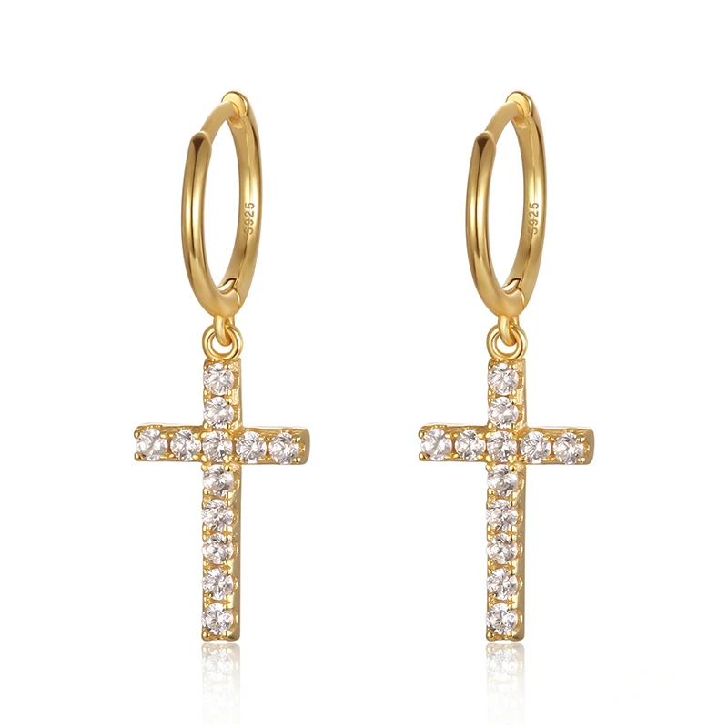 diamond cross earrings dangle