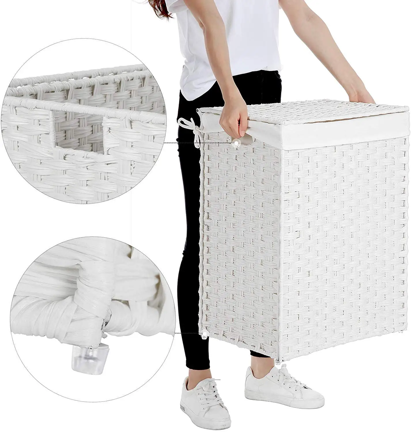 Foldable Handwoven Laundry Basket Synthetic Rattan Clothes Laundry